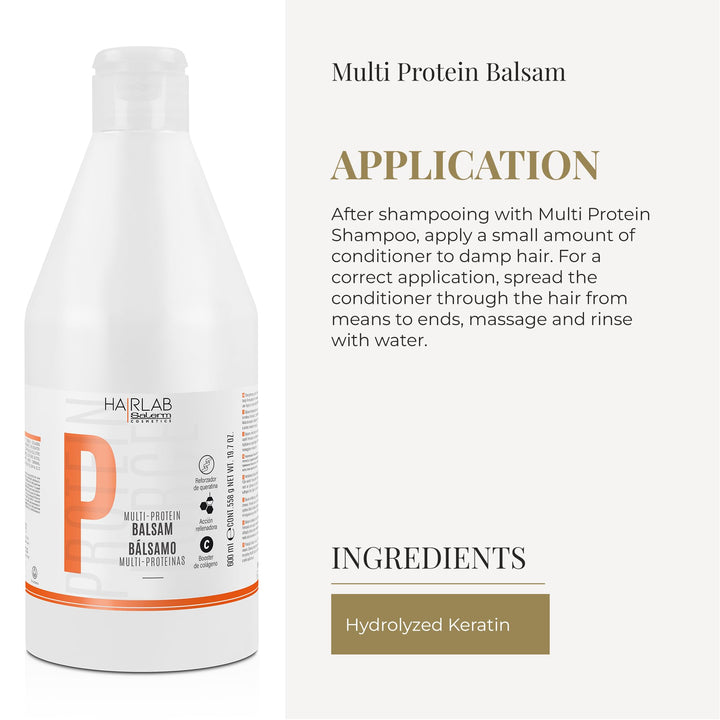 600 ml tube of multi-protein strengthening hair balm for damaged hair, neutral cream texture