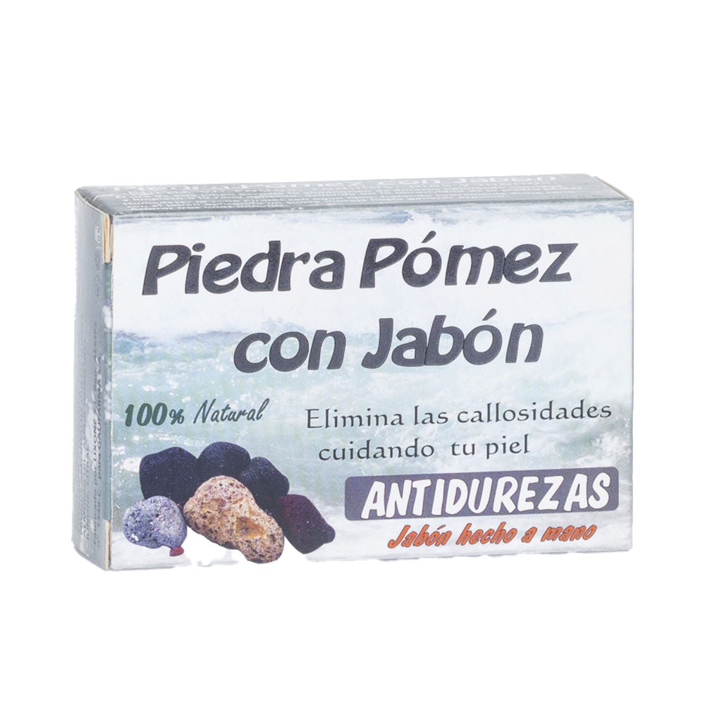 Compact pumice stone bar with built-in soap, ergonomic shape for foot care