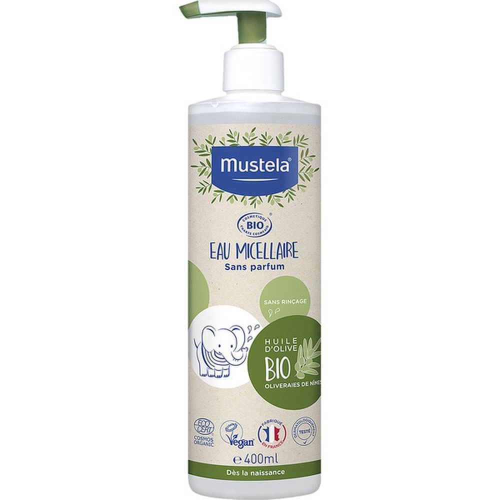 400 ml pump bottle of certified organic, fragrance-free micellar water for Unisex use