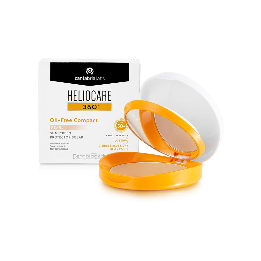 Compact pressed powder SPF50 in pearl shade, oil-free tinted finish, 10 g
