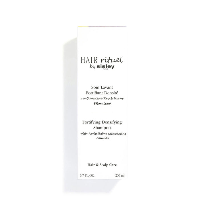 200 ml fortifying density shampoo in clear gel bottle, creamy white foam