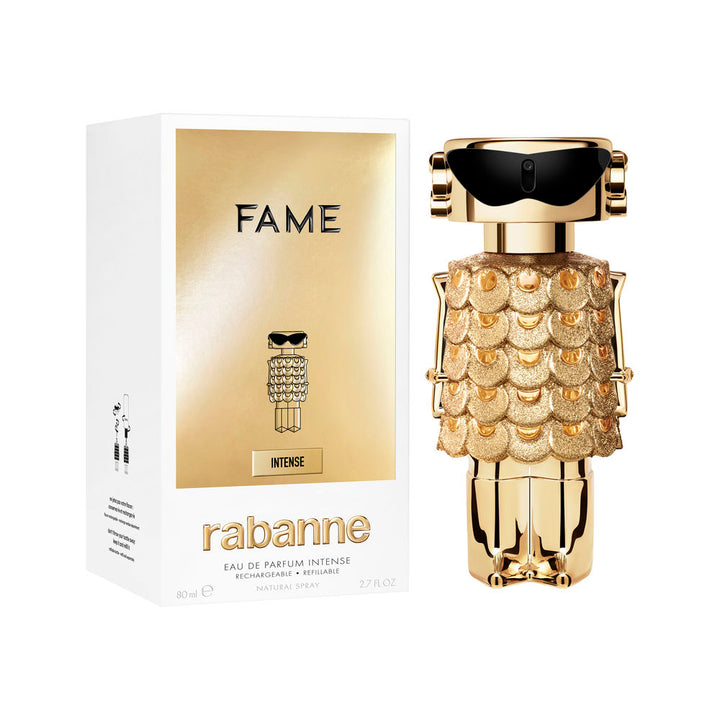 Gold refillable 80 ml perfume bottle; jasmine, incense, sandalwood scent