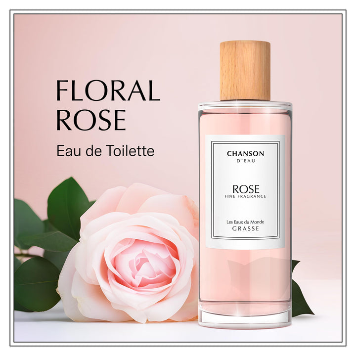 Clear glass perfume bottle, 100 ml, floral rose eau de cologne for Women