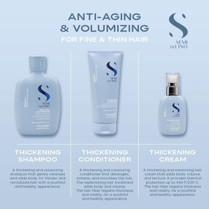 250 ml bottle of thickening shampoo for fine, mature hair, gentle foaming formula