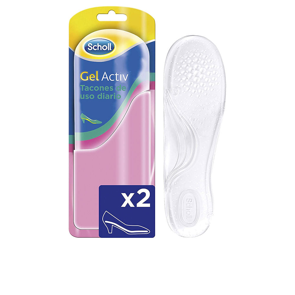 Scholl Slim gel insoles with textured surface and heel support in yellow, blue, pink, green, white