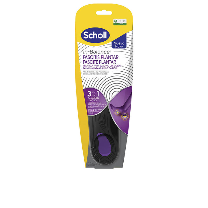 Pair of SCHOLL insoles designed for plantar fasciitis relief with contoured arch support