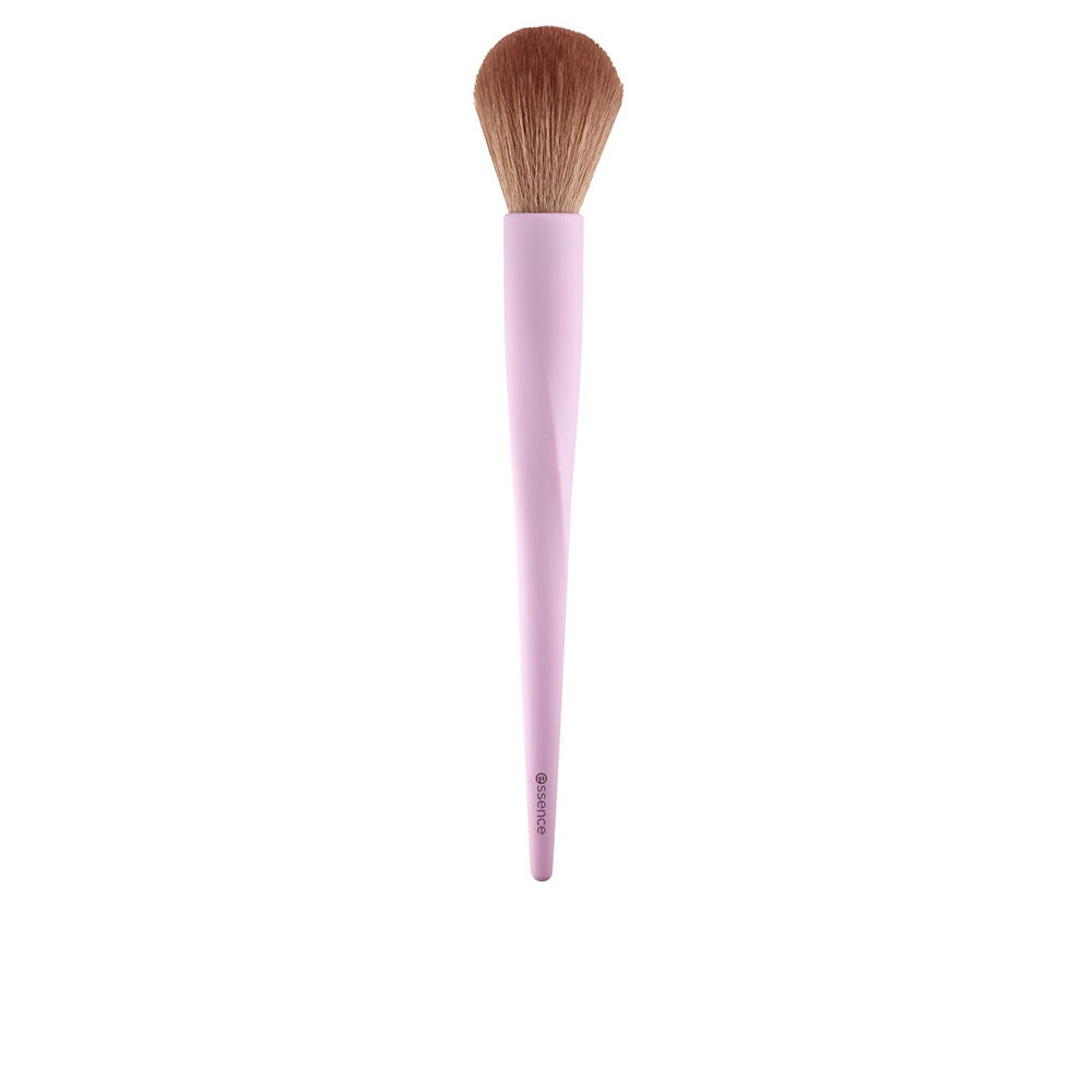 Essence Soft tapered pink-handle blush and highlighter brush with fluffy brown bristles and printed brand name