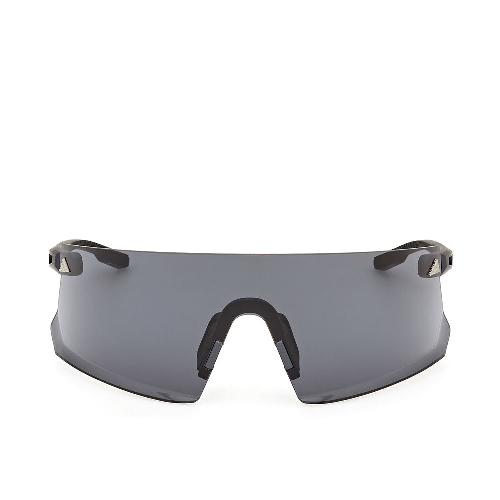 Marcolin Matte black plastic shield sunglasses with single continuous dark gray lens and adjustable nose pads