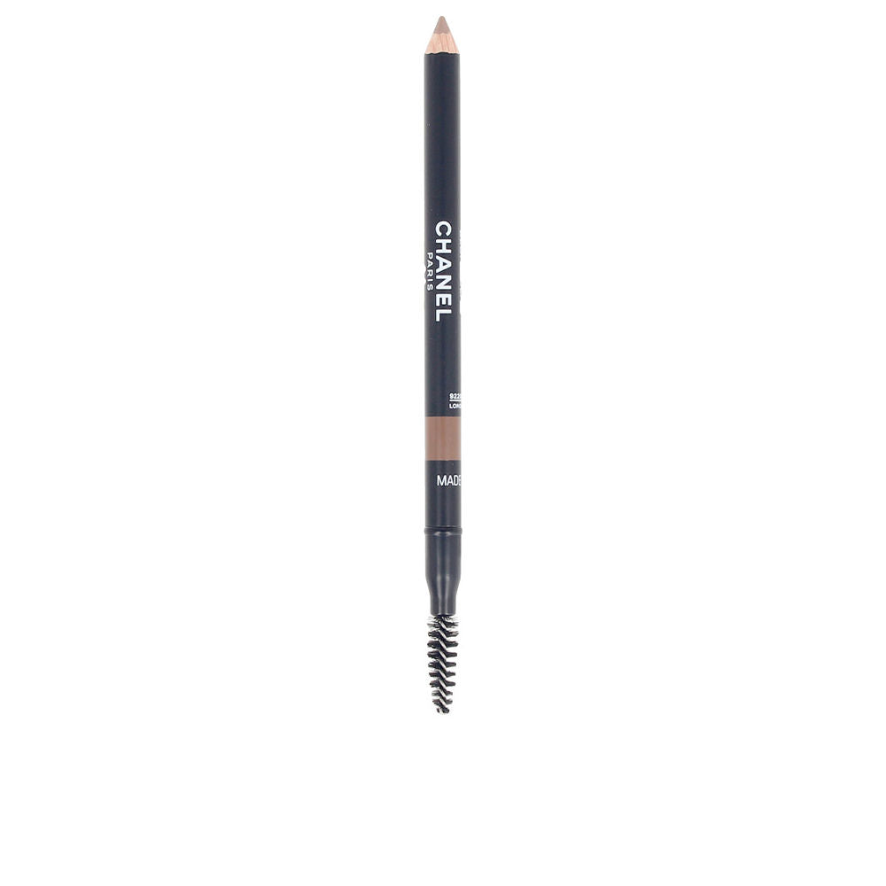 Chanel Slim eyebrow pencil with brown-tipped black shaft, spoolie brush, printed brand name, wood or plastic body.