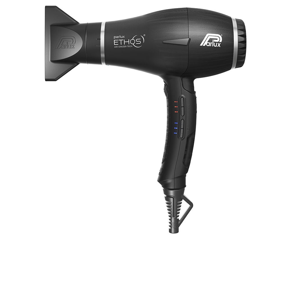 Black professional hair dryer with digital display and narrow nozzle, Unisex