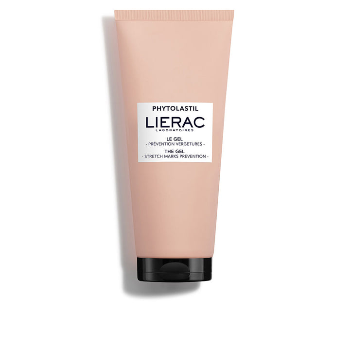 Lierac Light pink plastic gel tube with black flip-top cap, rectangular label and printed text, minimalist styling