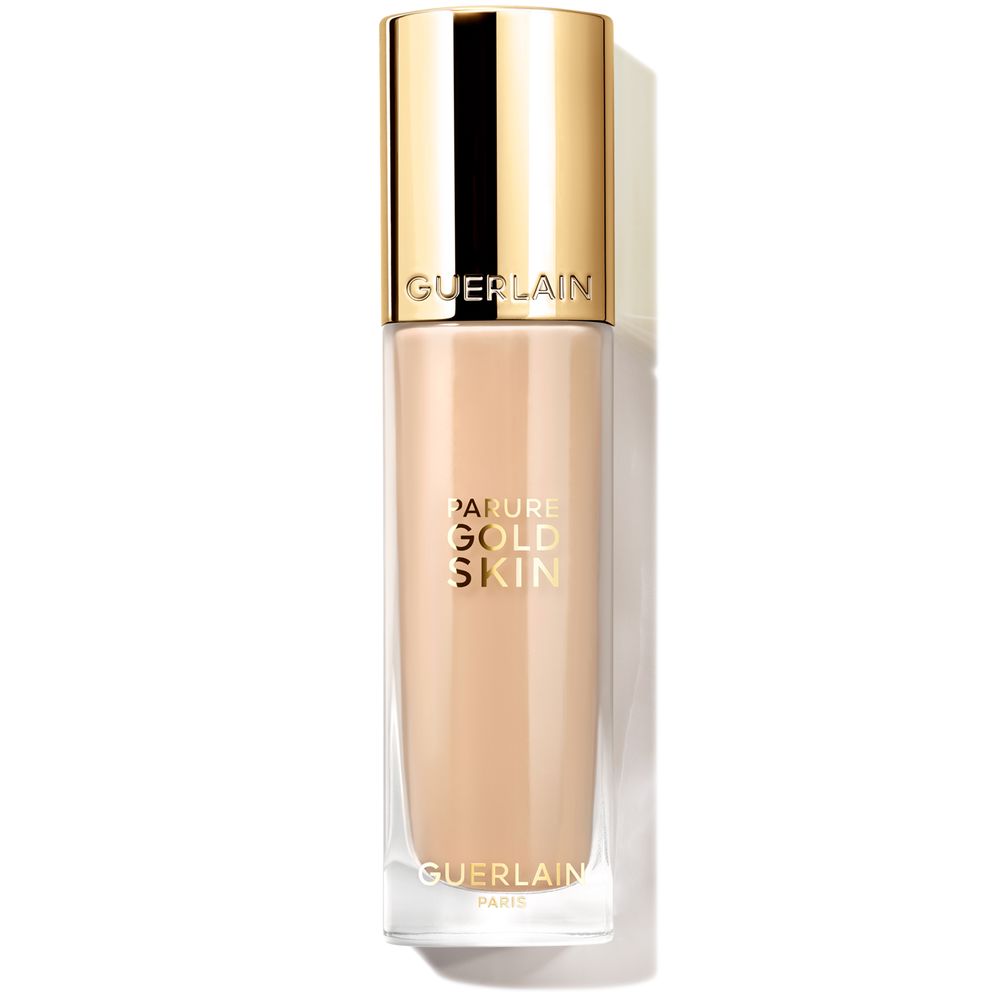 35 ml liquid foundation bottle with pump, warm beige shade, radiant finish