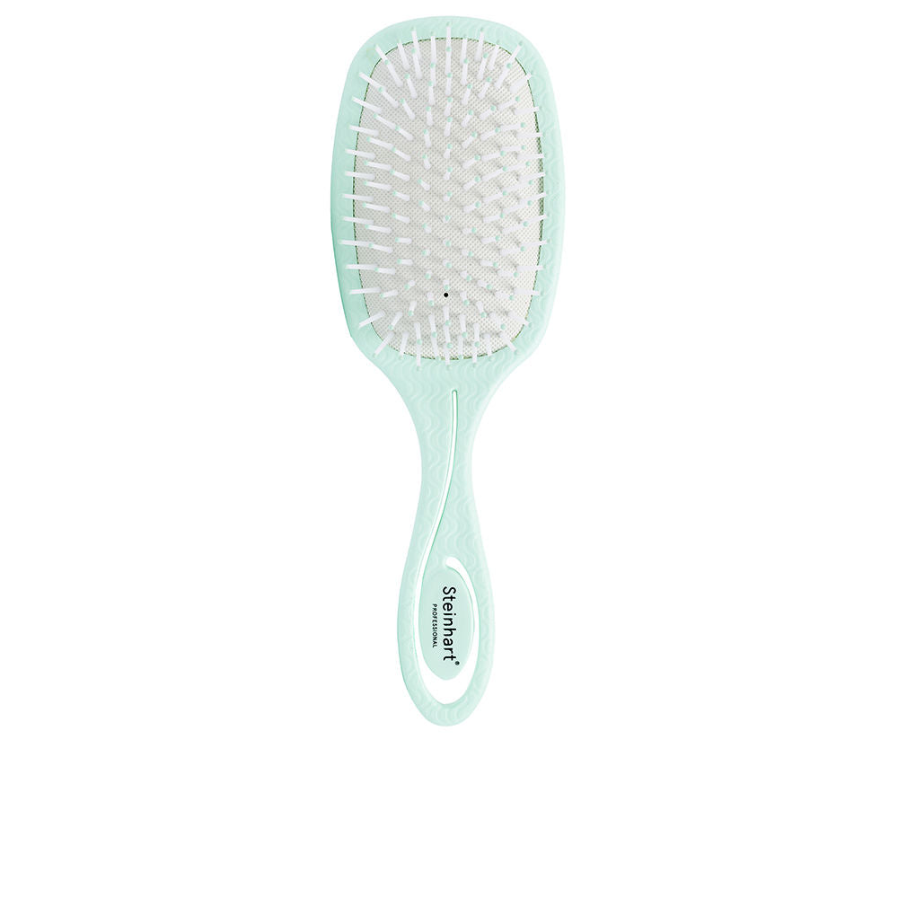 Unisex detangling hairbrush with biodegradable bellows and natural rubber cushion