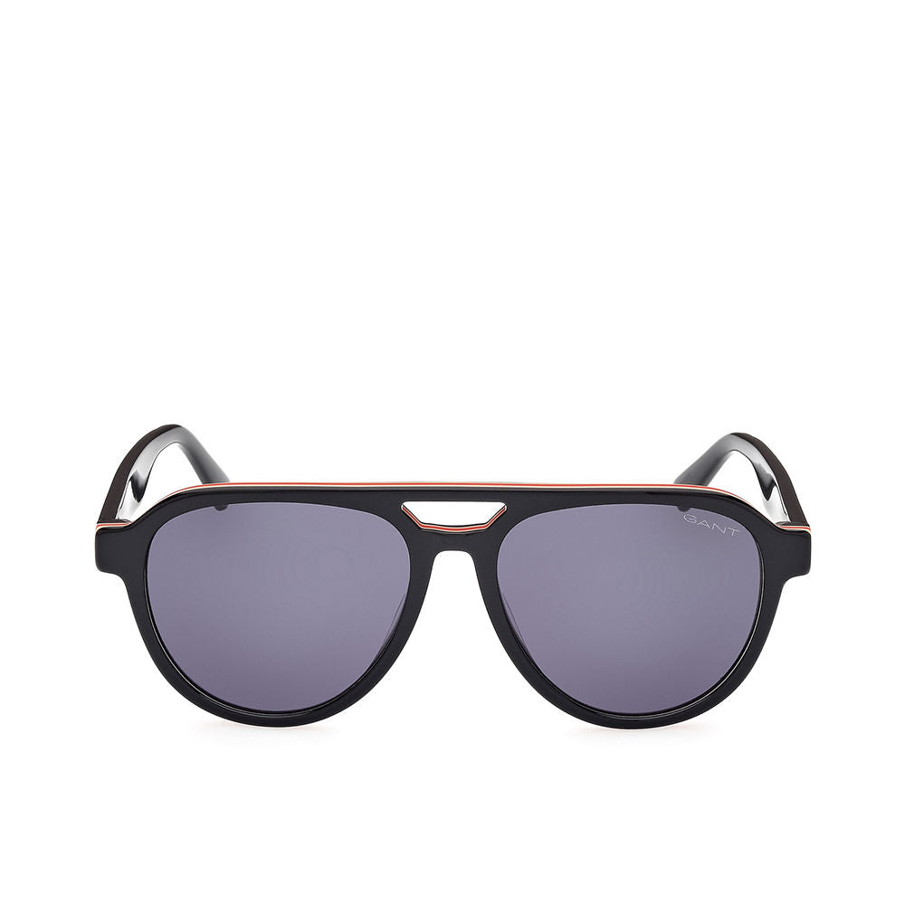 Black plastic aviator sunglasses with grey tinted teardrop lenses, double bridge and silver temples, Gant