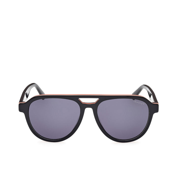 Black plastic aviator sunglasses with grey tinted teardrop lenses, double bridge and silver temples, Gant