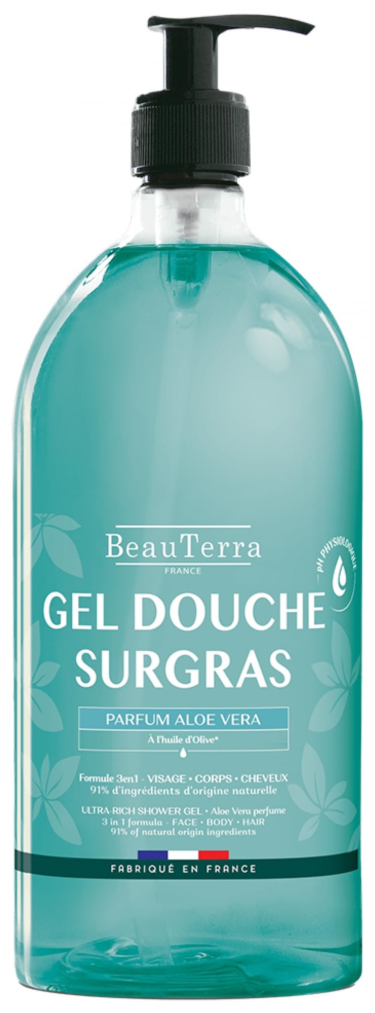 Bottle of Beauterra Hydrating Shower Gel for body and hair, natural formulation