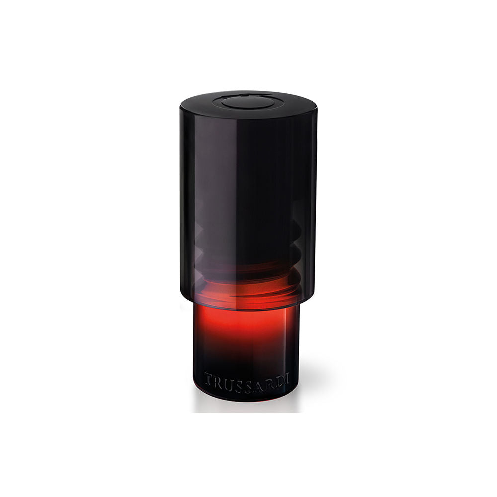 Trussardi Primo bottle, gradient black to red glass with bold raised lettering