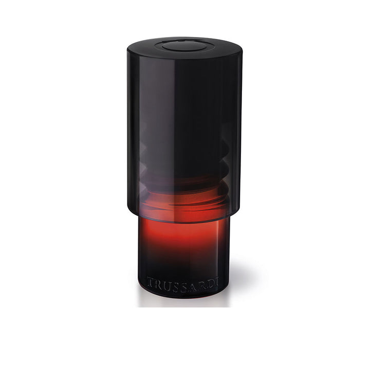 Heavy-cut glass bottle with black-to-red gradient, 50 ml fougère fragrance
