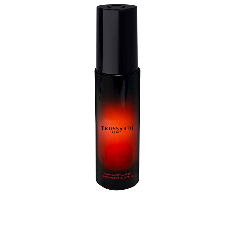 Trussardi beard oil bottle, lightweight non-oily formula for glossy, conditioned beard