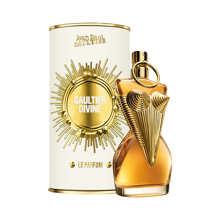 Gold sculptural perfume bottle in female silhouette, amber-floral fragrance, 50 ml