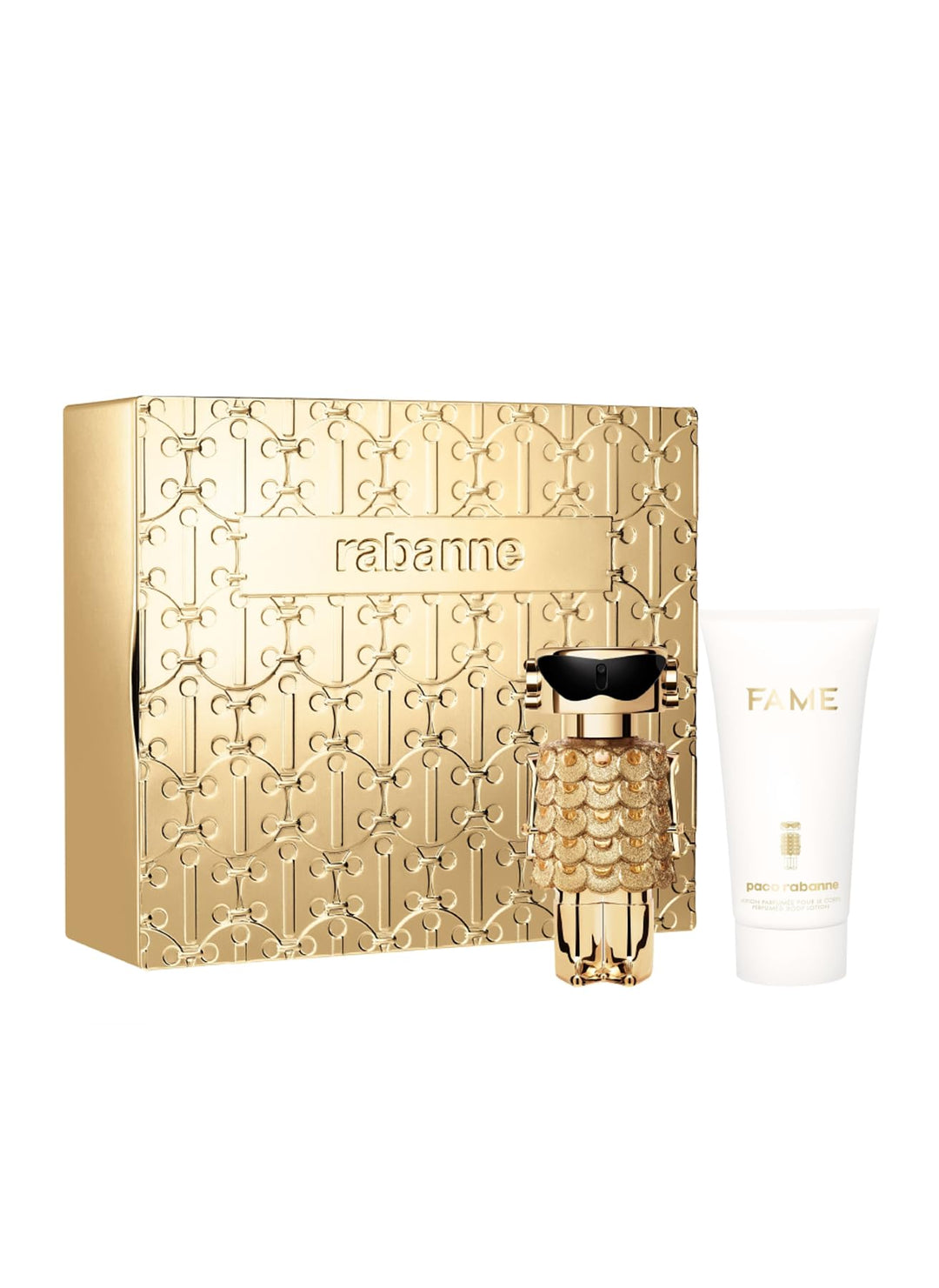 Gold‑finished perfume bottle; floral woody fragrance for Women, 2-piece set