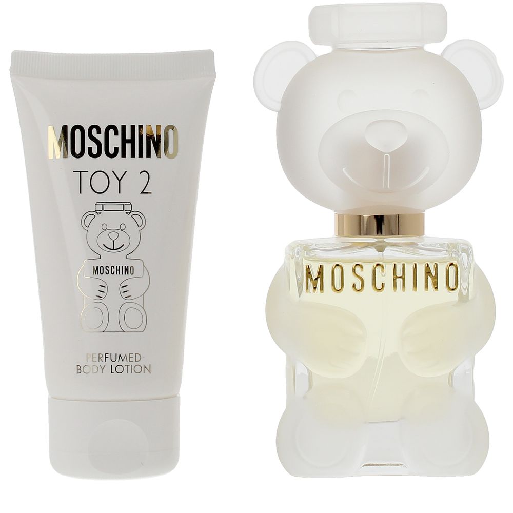 Sculpted teddy-shaped glass perfume bottle with white lacquered cap, 2-piece set