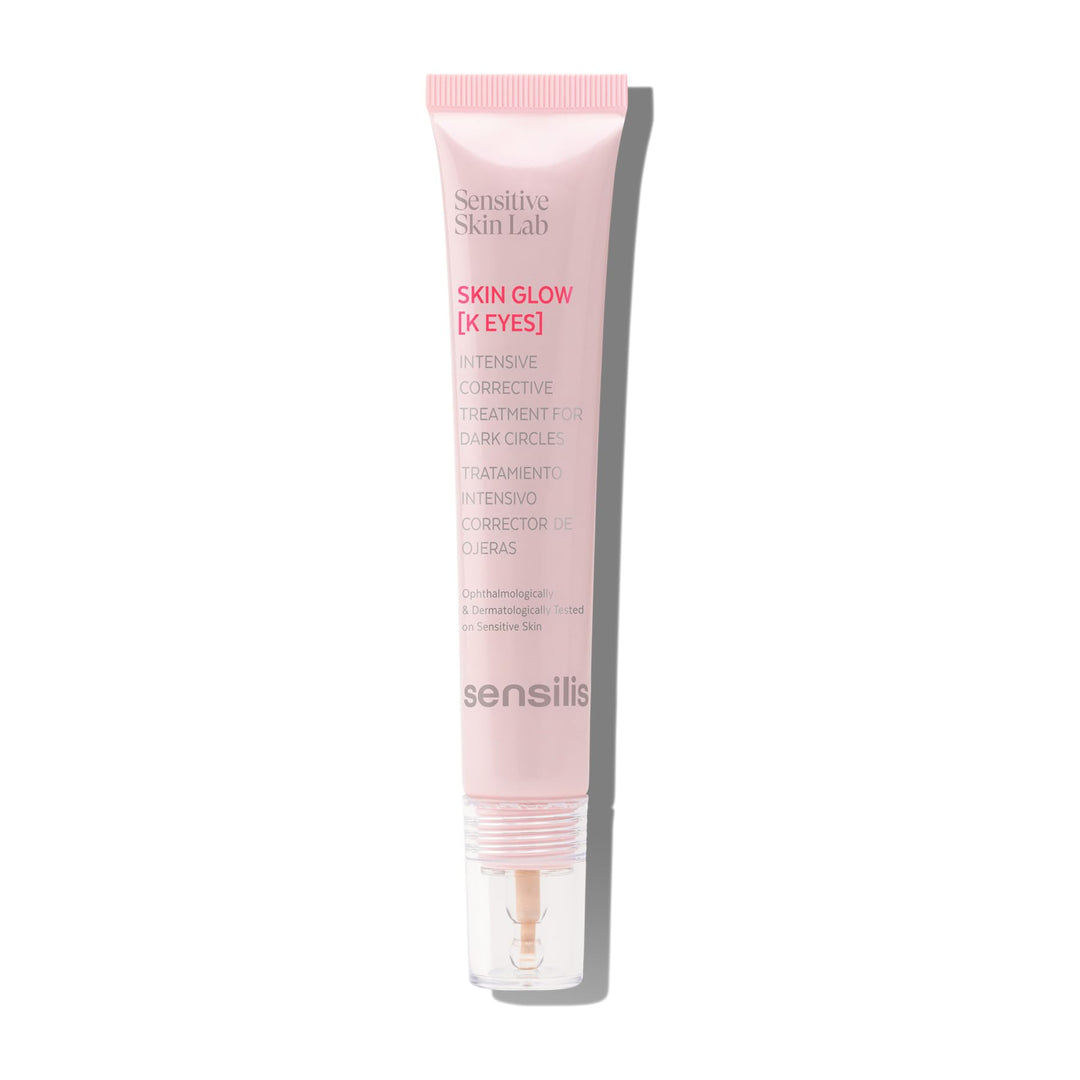 Sensilis Two pink plastic tubes with gold text and glittery packaging, transparent window revealing product names