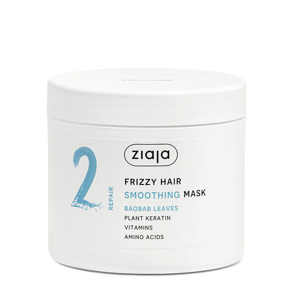 350 ml jar of baobab and coconut anti-frizz hair mask with tropical floral scent