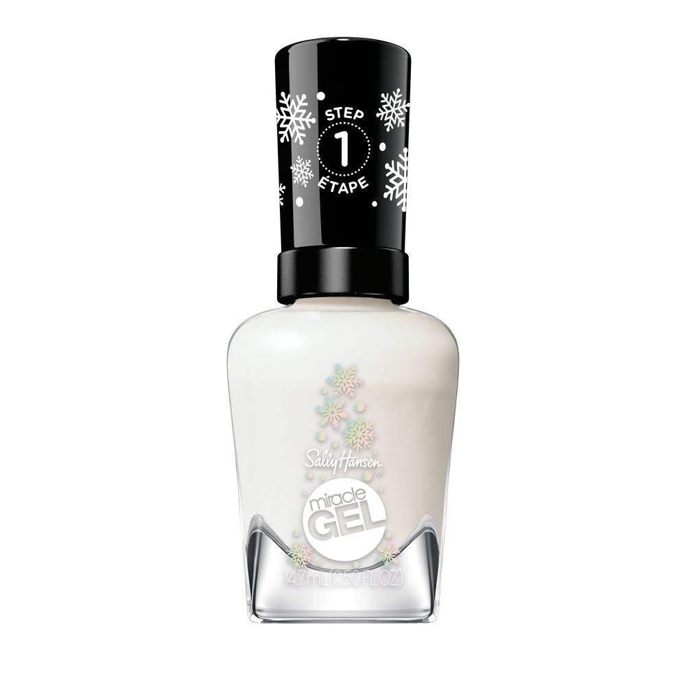 Small 9.17 ml bottle of white gel-effect nail polish, festive Holiday Snow Day