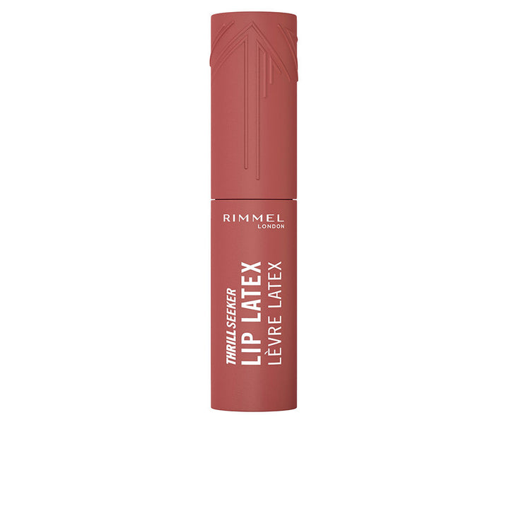 Rimmel Matte dusty rose lipstick in cylindrical plastic tube with embossed arrow cap, refined modern styling