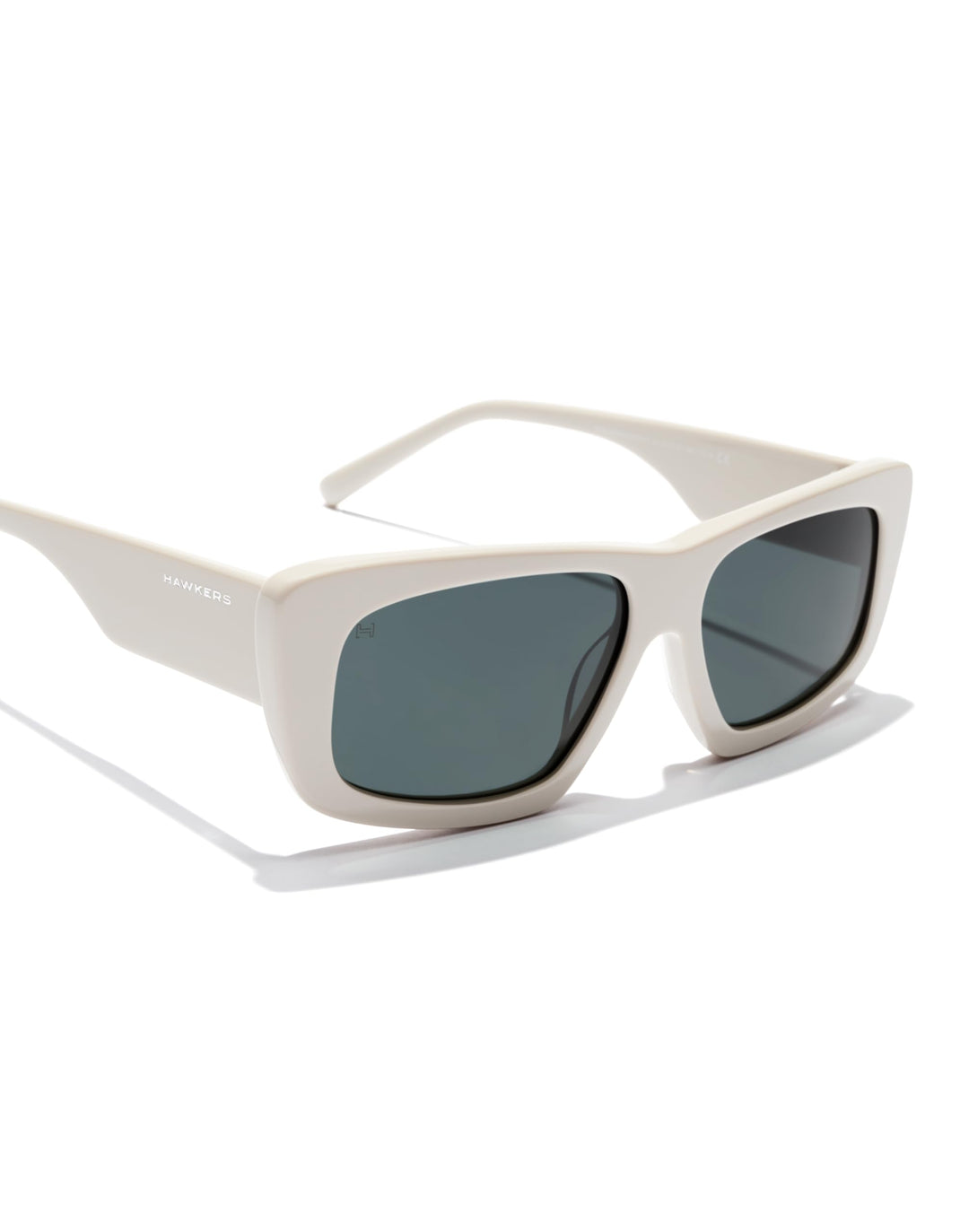 Hawkers White cat-eye sunglasses with thick solid frame, dark rectangular lenses, slim temples, artisan-crafted finish