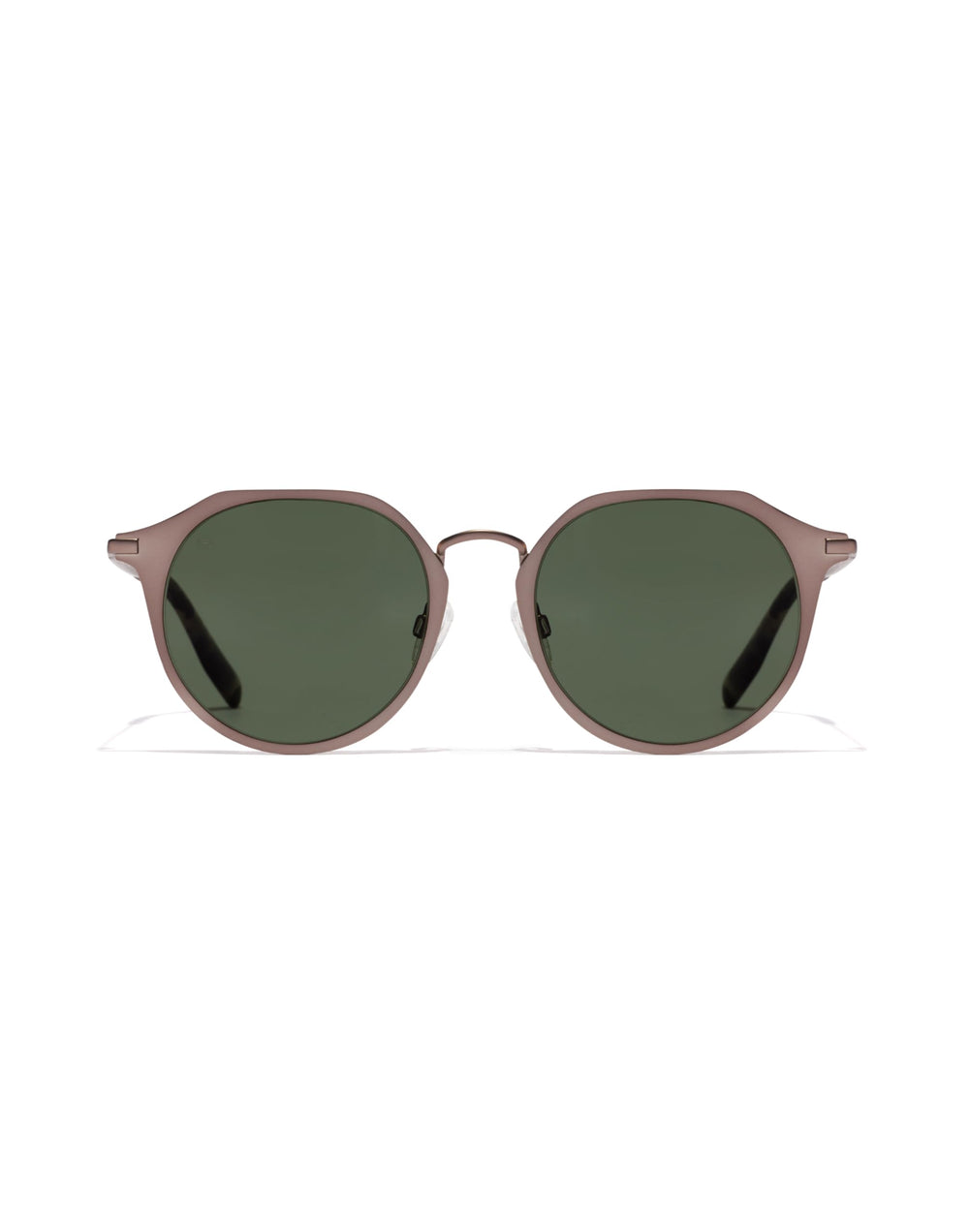 Matte brown metal round sunglasses with dark green lenses, thin frame, keyhole bridge — Hawkers