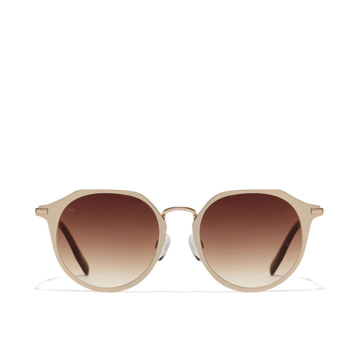 Unisex circular gold metal sunglasses with terracotta lenses, 53 mm lenses
