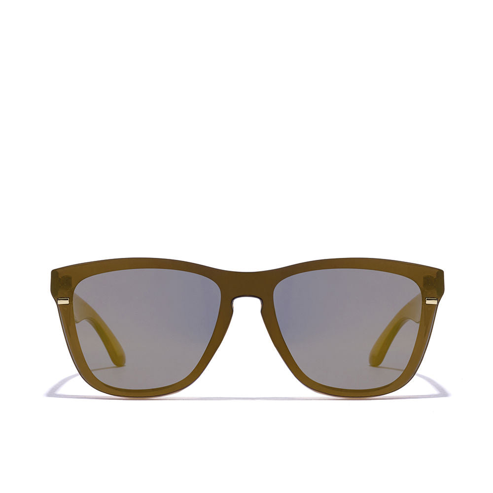 Unisex square black TR-90 sunglasses with gold temples, 50.4 mm lenses