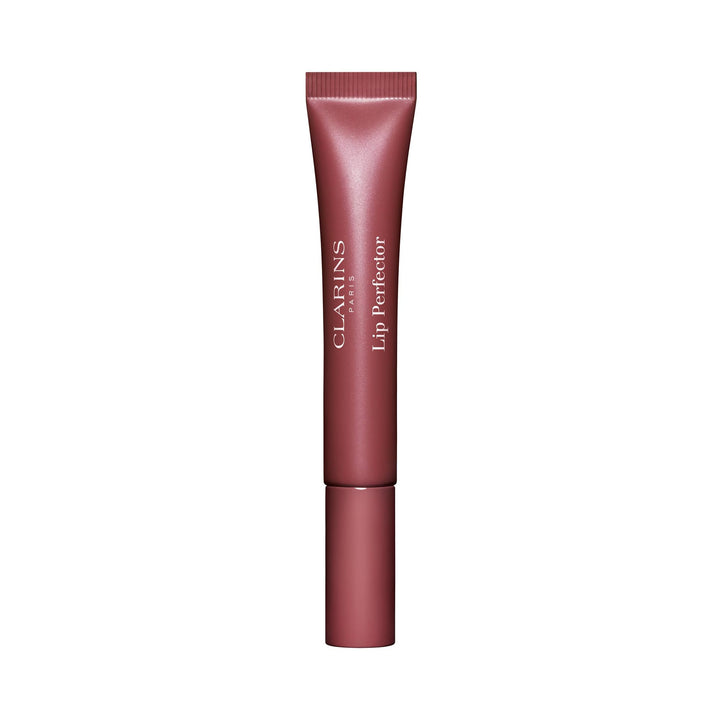 Clear gel lip gloss with mulberry sheen in 12 ml tube, glossy finish
