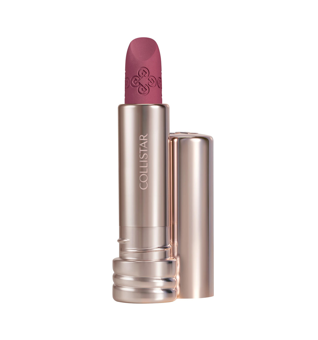 Satin velvet pink lipstick in 3.5 g bullet, smooth velvet finish