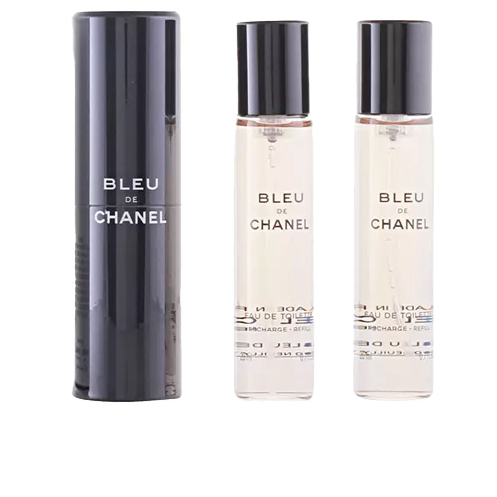 Three 20 ml black refillable eau de toilette bottles, woody citrus fragrance