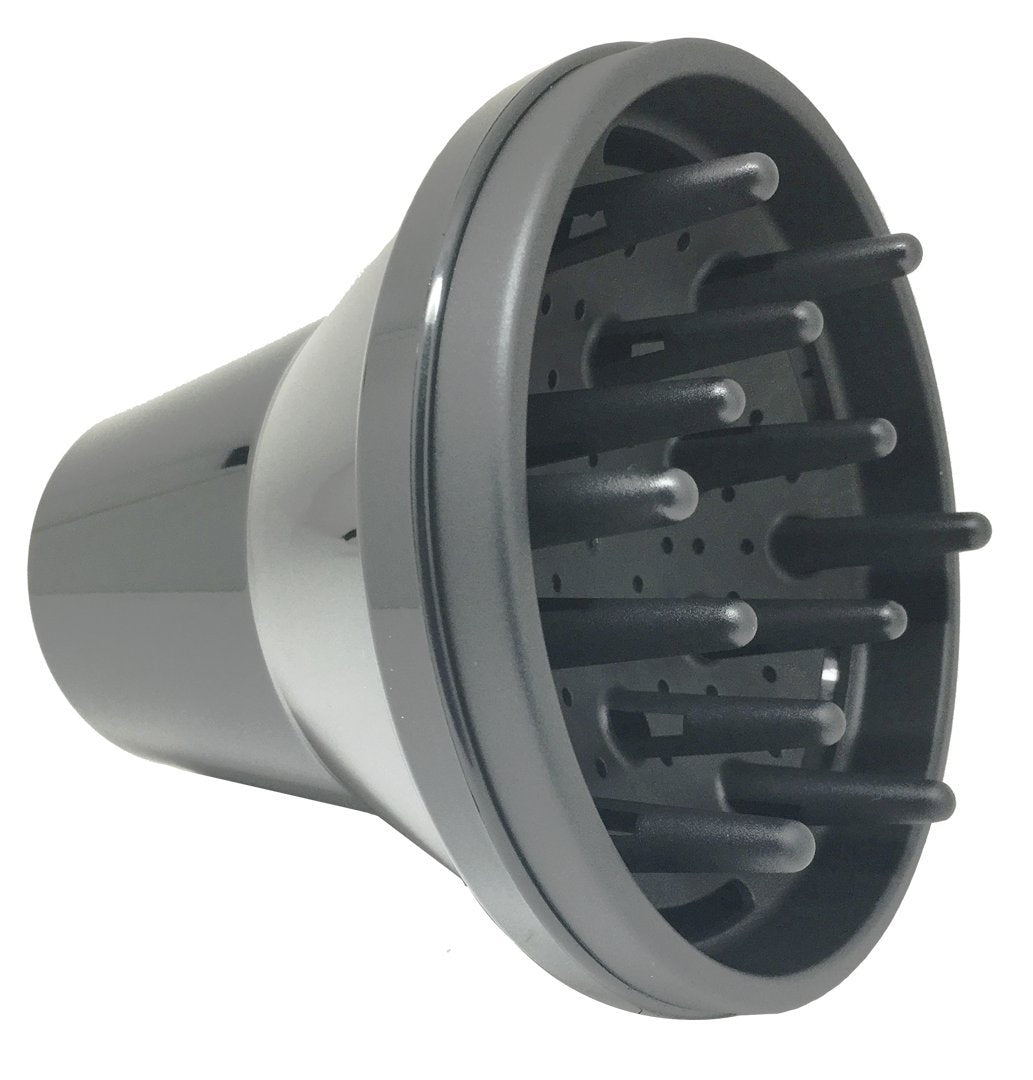 Matte black universal hair dryer diffuser with sculpted prongs and full‑grip collar
