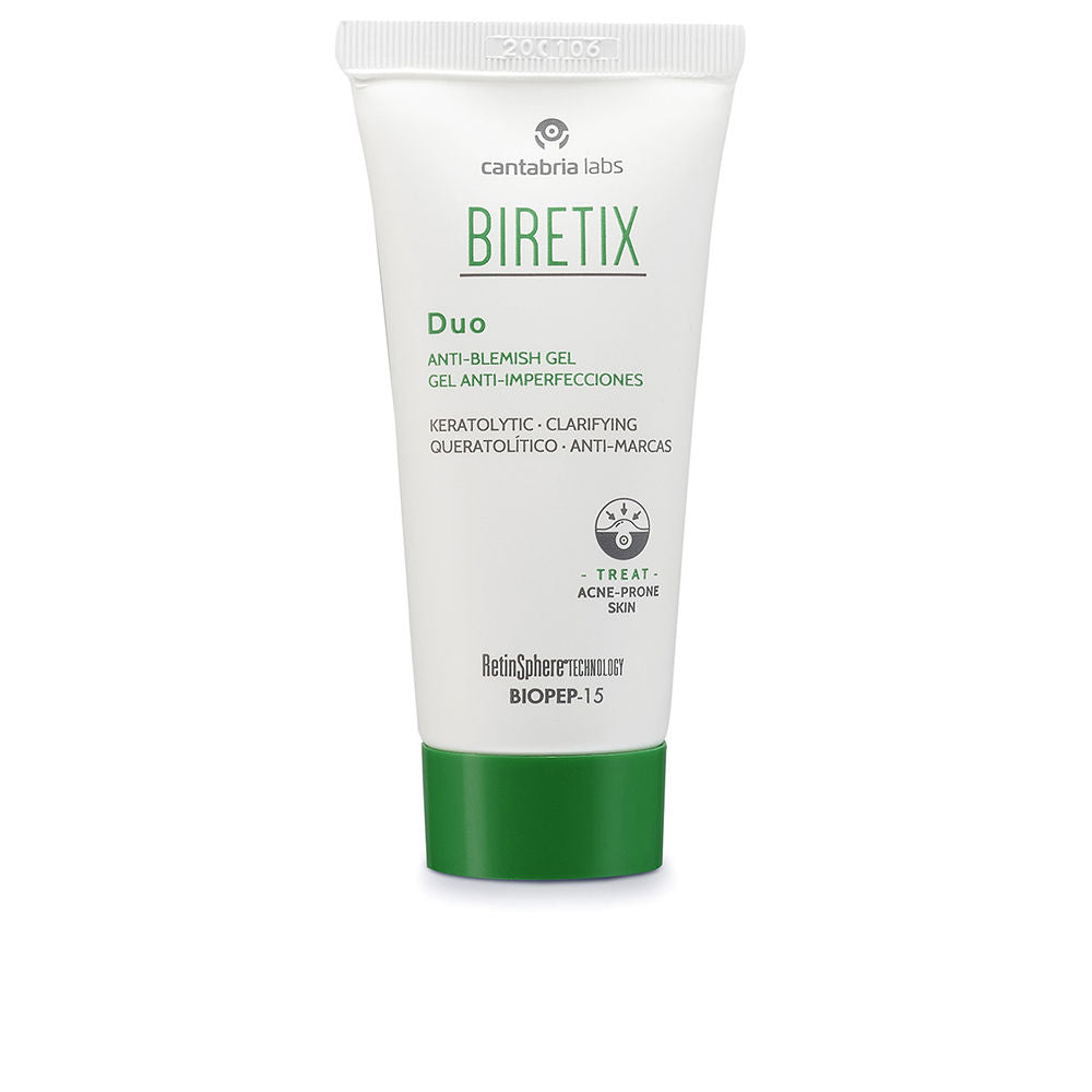 Biretix Small white and green plastic tube with flip-top cap, printed logo and matte finish