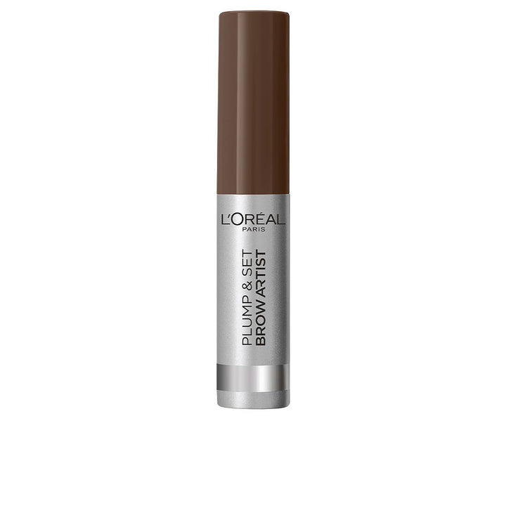Small brow mascara tube with precision wand, light brunette tint, compact size, Unisex