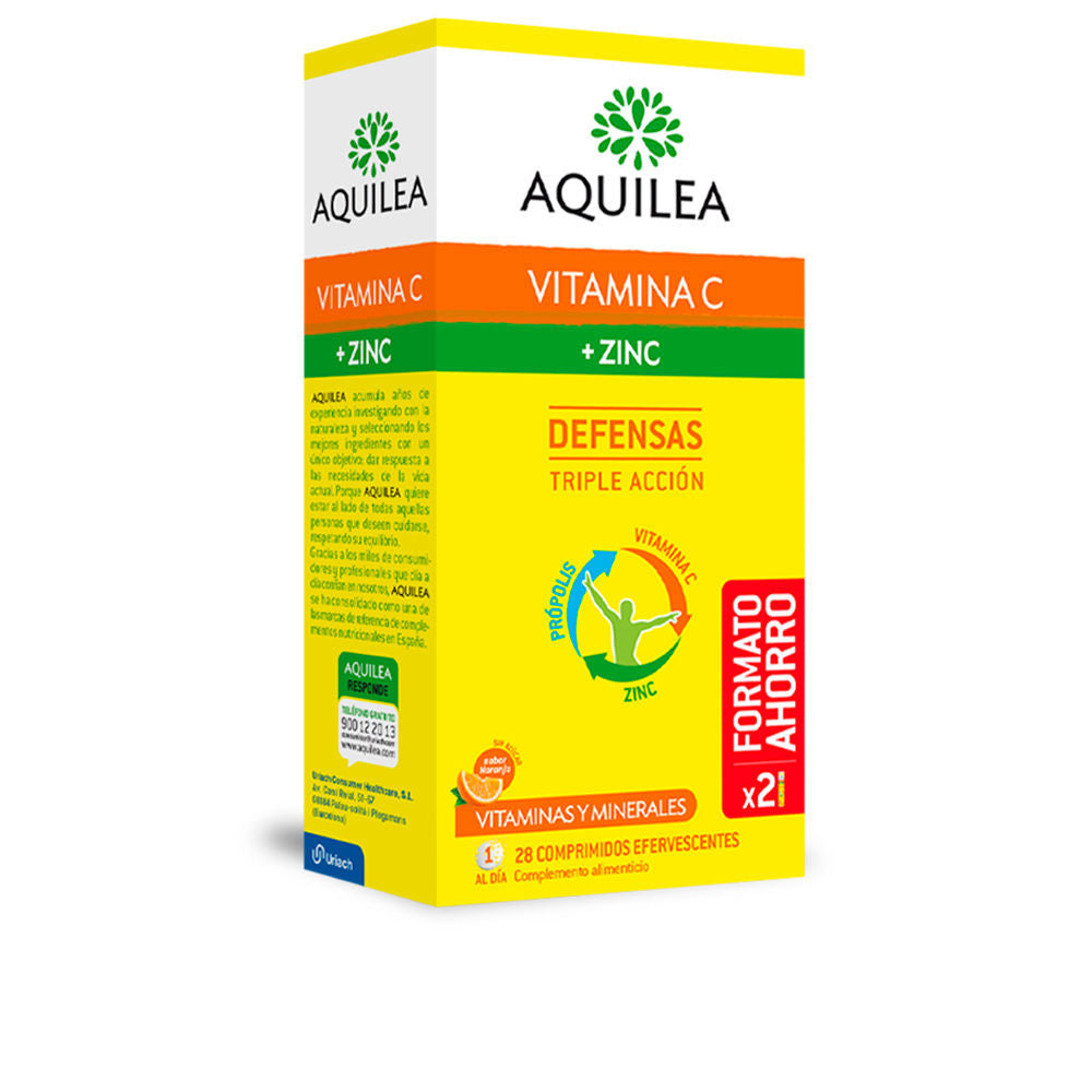 Bottle of Aquilea Vitamin C + Zinc supplement with clean, minimalist label