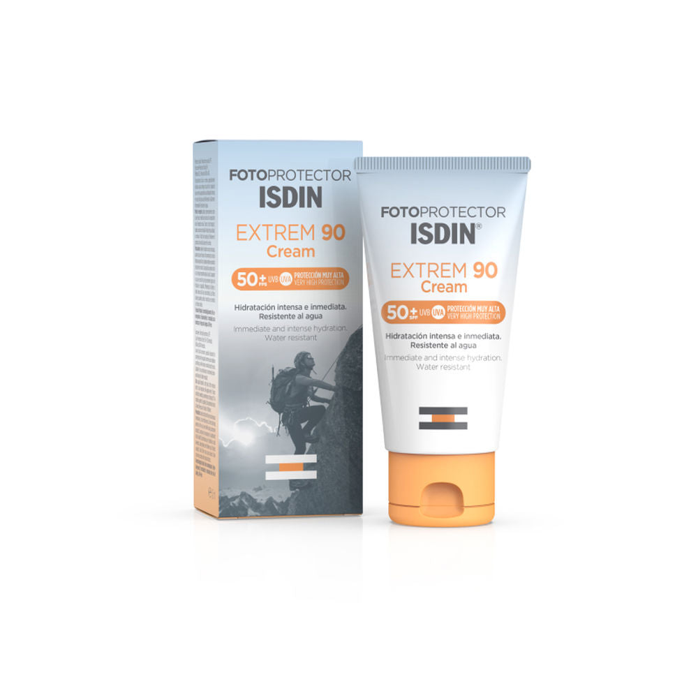Isdin White cream tube with orange and gray accents in cardboard box, flip-top cap visible