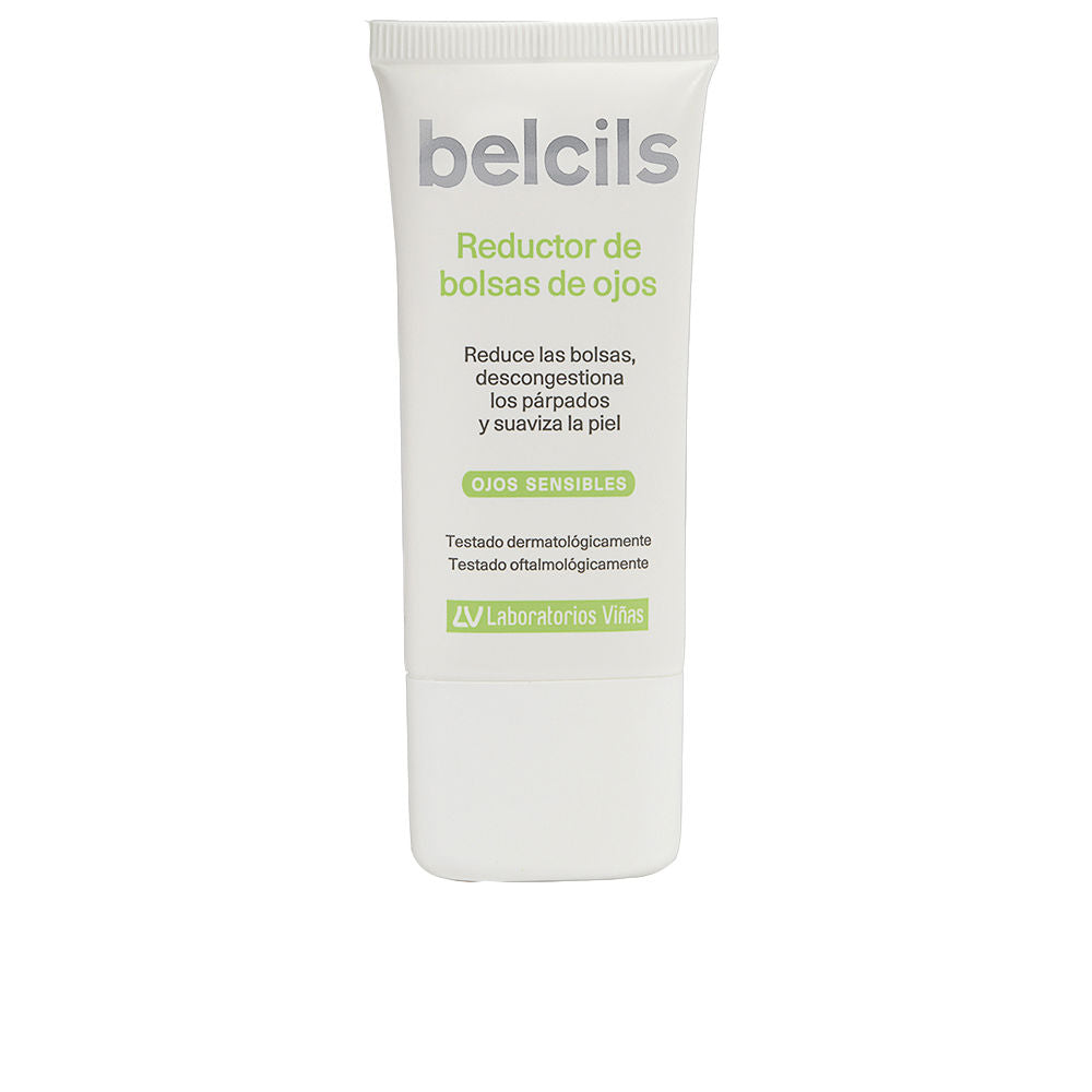 Belcils White plastic tube with screw cap, minimalist clean design for under-eye depuffing treatment