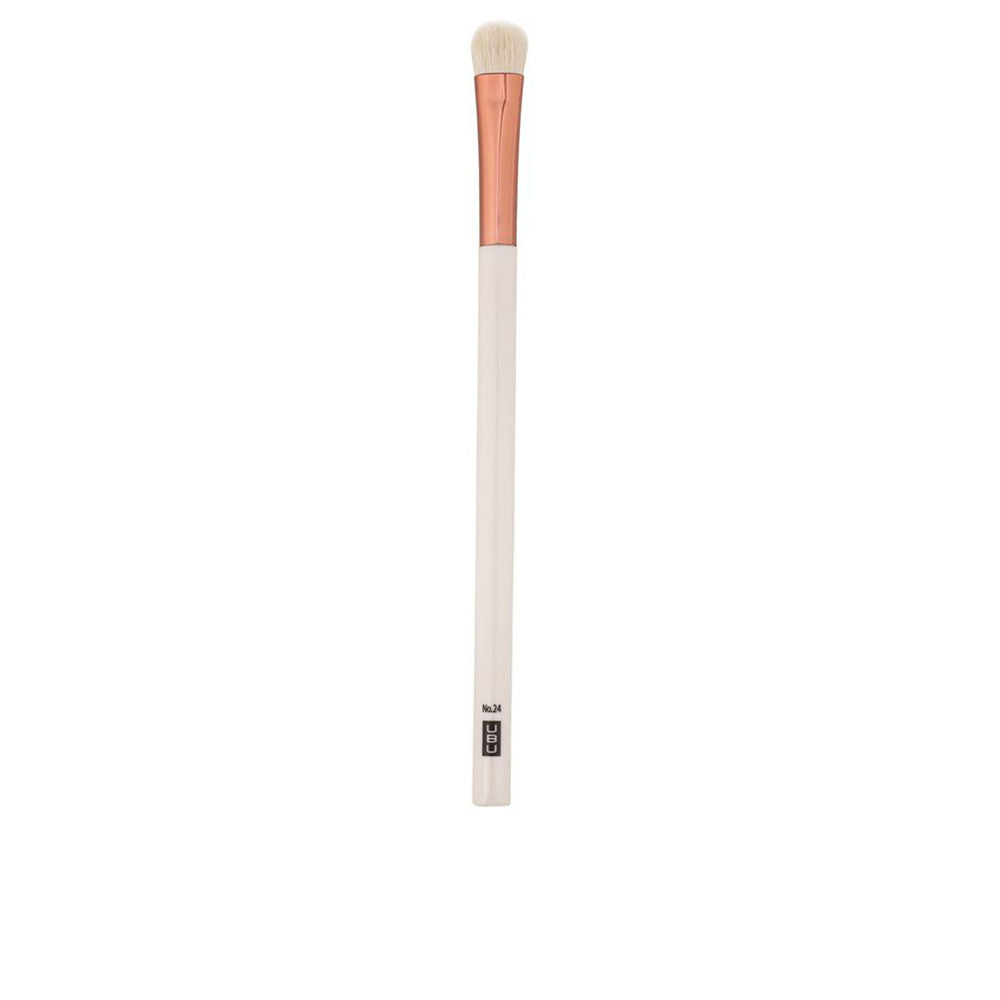 Ubu - Urban Beauty United White and rose gold eye retouching brush with long wood or plastic handle and synthetic bristles
