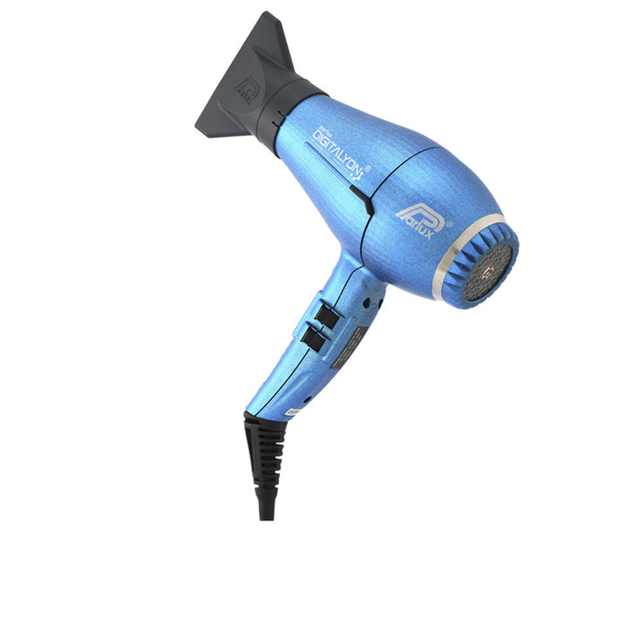 Blue DigitalyOn ionic hair dryer with concentrator nozzle, lightweight ergonomic shape