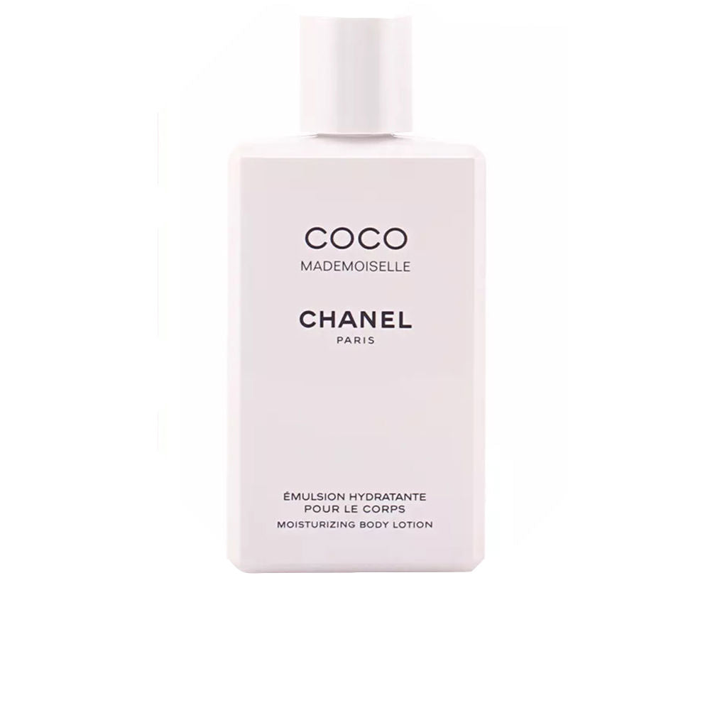 Chanel Light pink rectangular plastic bottle with white cap, black text and minimalist design
