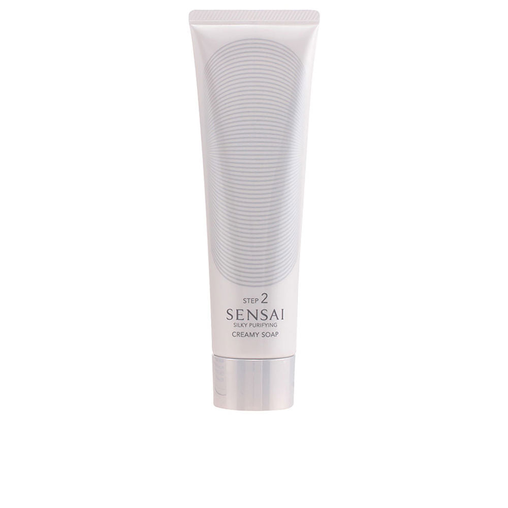 Sensai White minimalist plastic tube with striped oval pattern and screw cap, Creamy Facial Cleanser
