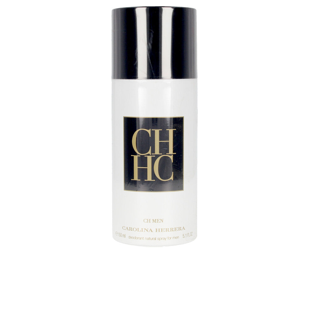 Carolina Herrera White, black and gold cylindrical plastic deodorant spray with nozzle, minimalist modern design
