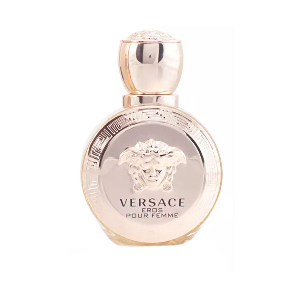 Round golden perfume bottle with Medusa relief, 50 ml, floral-amber fragrance