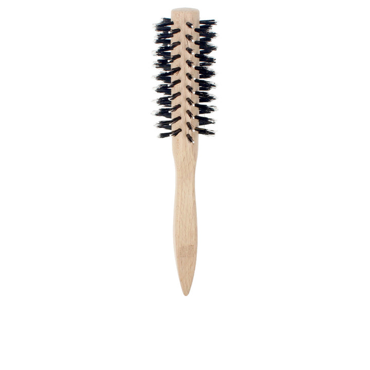 Medium round hairbrush with ergonomic handle and mixed nylon-natural bristles